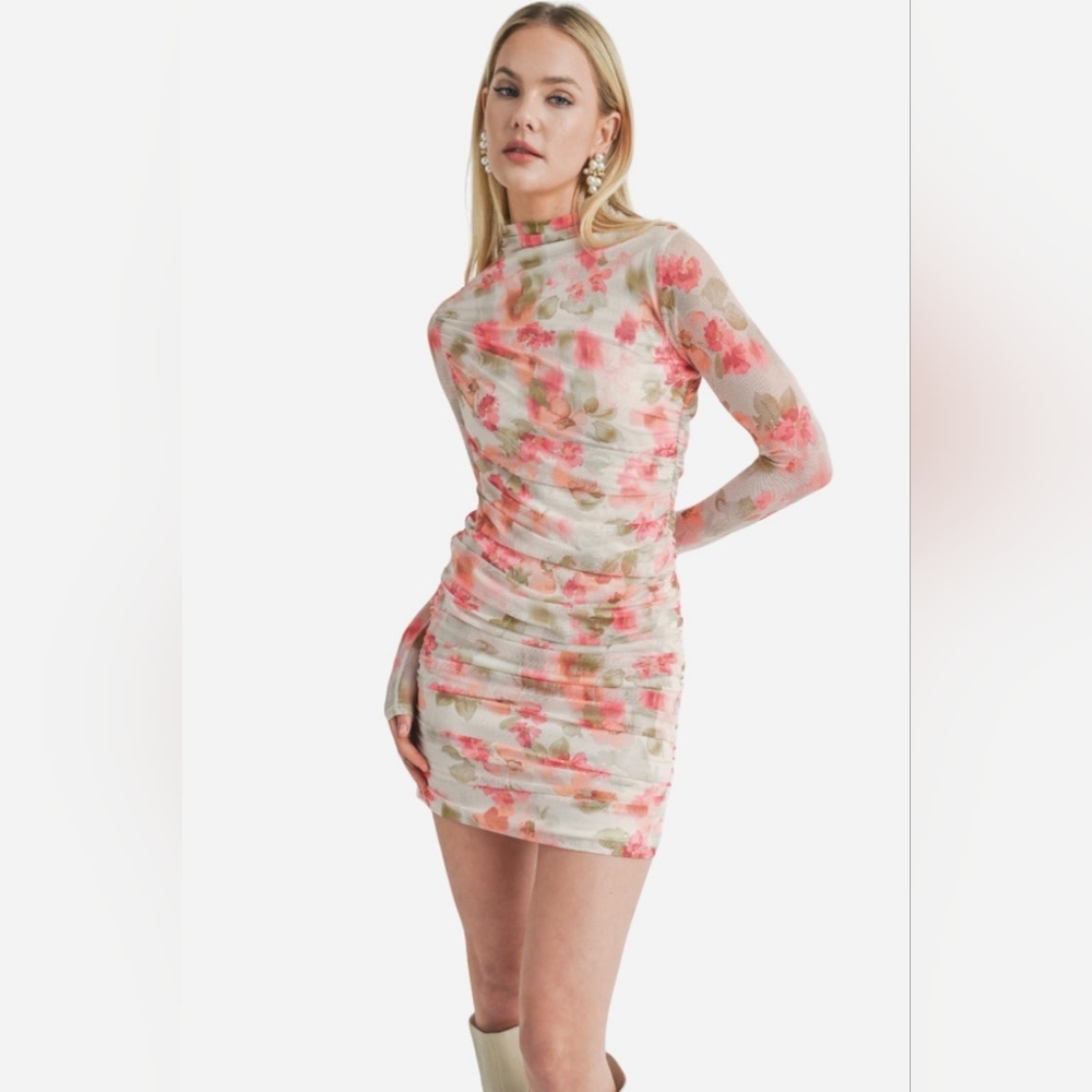 Divine Feminine Ruched LS Mini Dress Floral